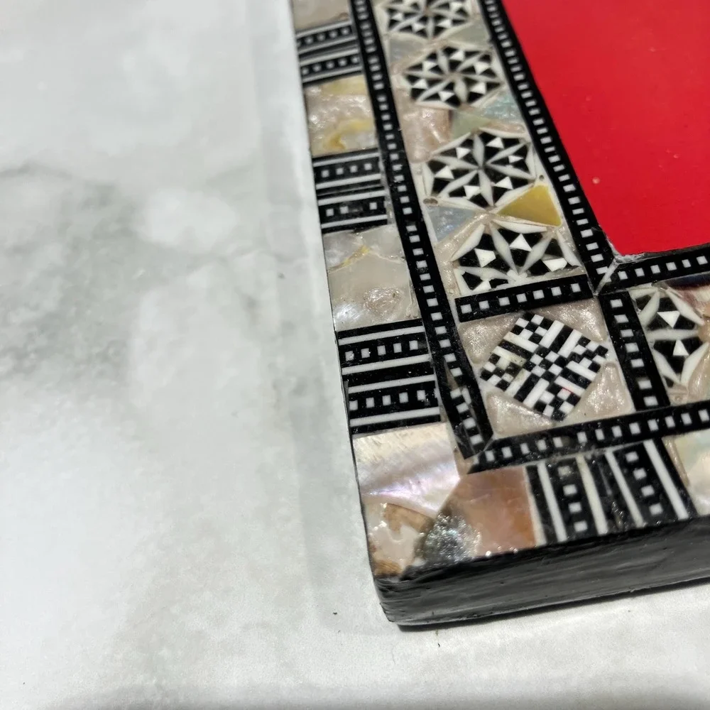 Handcrafted Mother of Pearl Mosaic Picture Frame: Beech Wood Inlay Set of 3